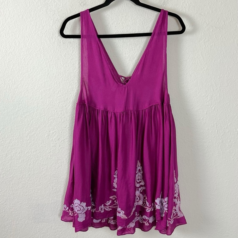 Free People Bohemian Embroidered Aida Mini Slip Dress Purple Small Summer NWT - Picture 10 of 15